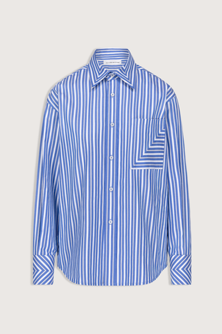 flat lay Pocket Detail Cotton Stripe Shirt blue white Striped cotton shirt
Classic shirt construction
Chest pocket detail
Seam diagonal stripe detail
100% Cotton
