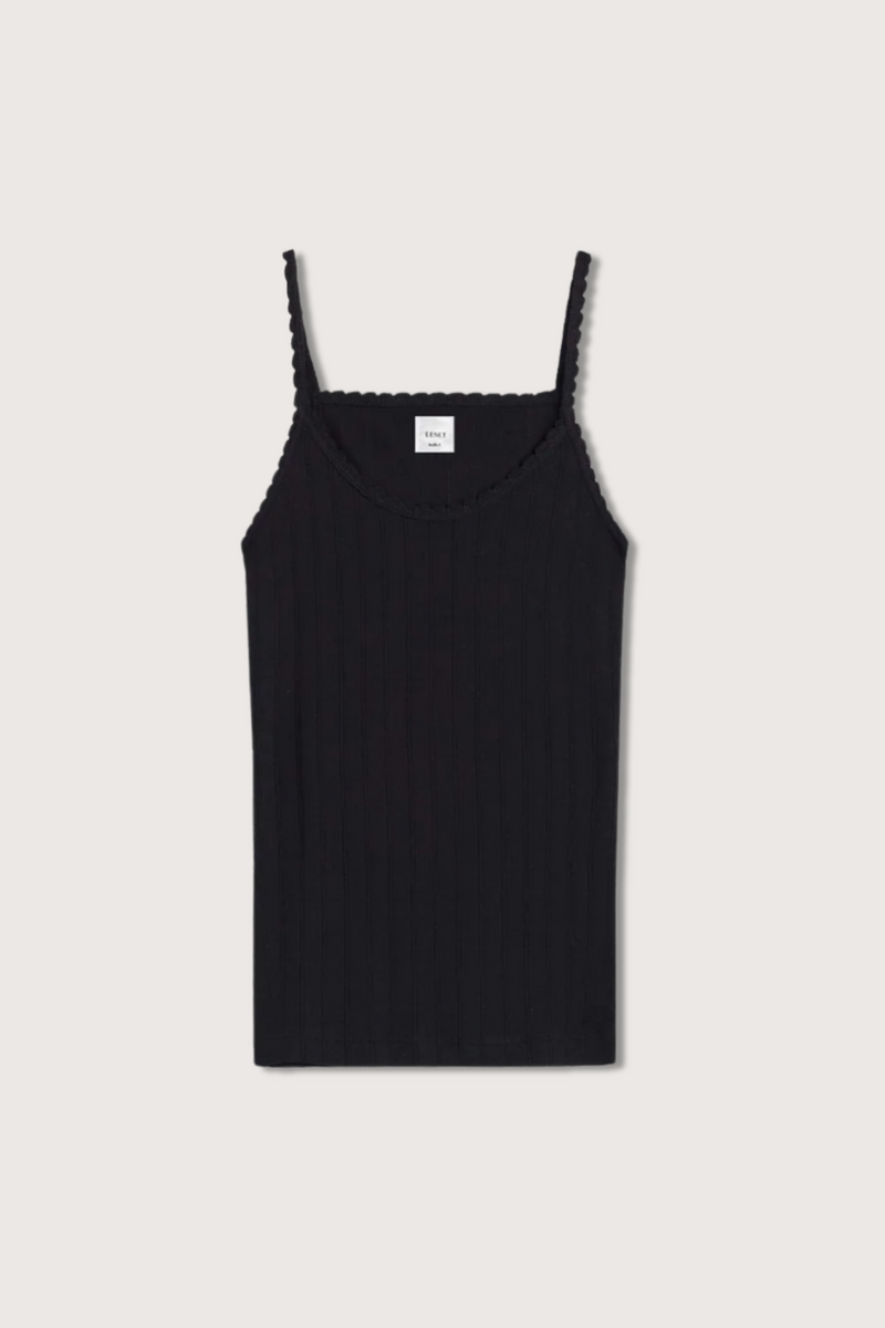 flat lay Pointelle Cami Black cotton