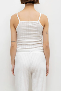 back profile model wearing Pointelle Cami White cotton