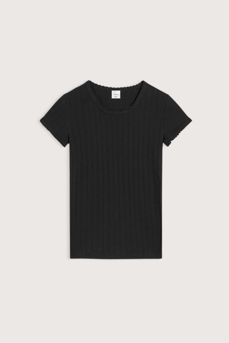 flat lay Pointelle Slim Fit Tee Black cotton crewneck