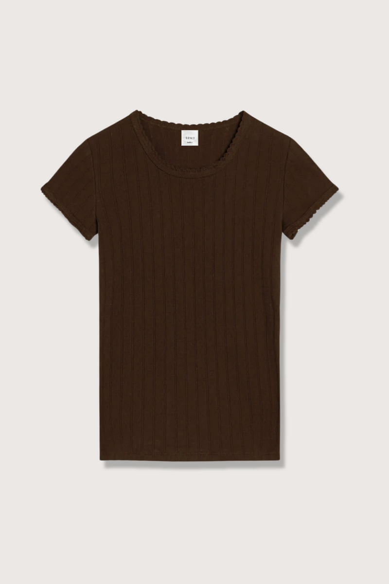 flat lay Pointelle Slim Fit Tee Chocolate cotton
