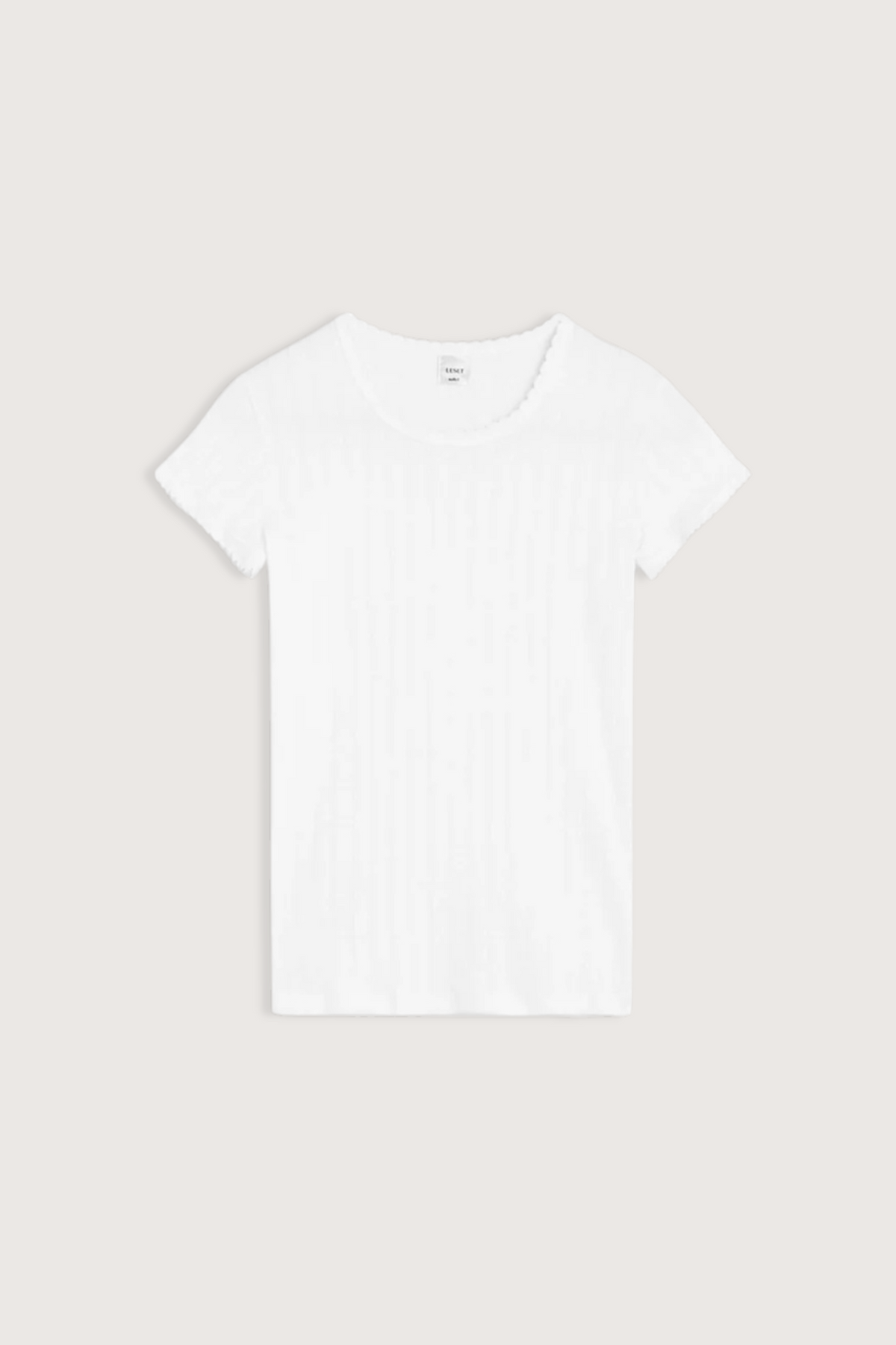 flat lay Pointelle Slim Fit Tee White cotton crewneck