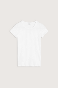 flat lay Pointelle Slim Fit Tee White cotton crewneck