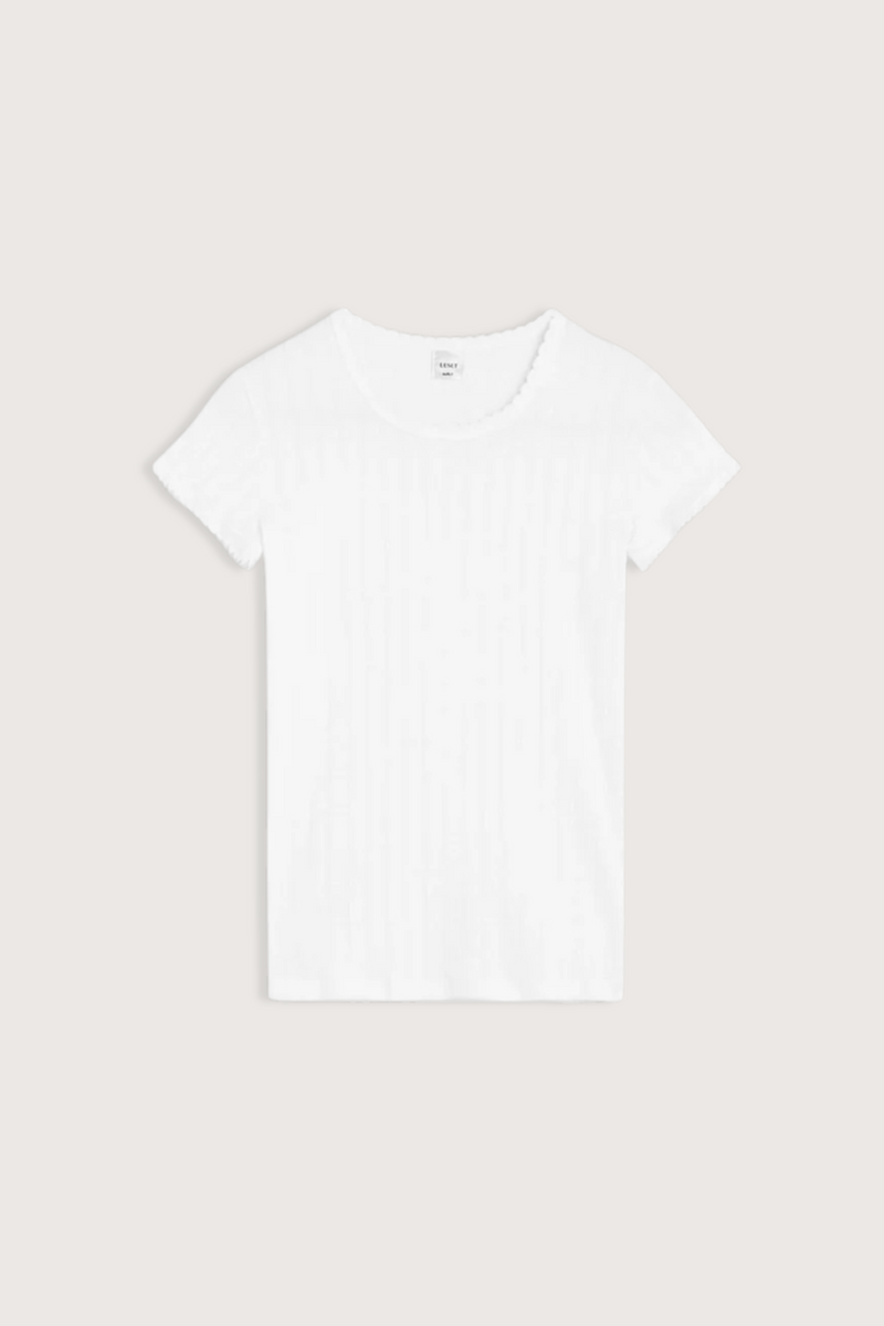 flat lay Pointelle Slim Fit Tee White cotton crewneck