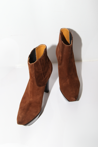 top profile Pointy Toe Platform Heel brown suede upper pull on style