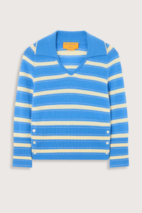 flat lay Port Polo Cashmere With Side Button Sail Combo LIGHT-WEIGHT TEXTURED STRIPE POLO
V NECK WITH POLO COLLAR
COLLAR TIPPED IN CONTRAST COLOR
SHRUNKEN FIT WITH 3/4 LENGTH SLEEVES
HIGH RIB HEM WITH THREE BUTTON SIDE VENT
BACK NECK GIR BRANDING