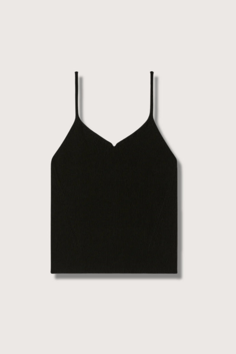 flat lay Portrait Cami Top Black ribbed