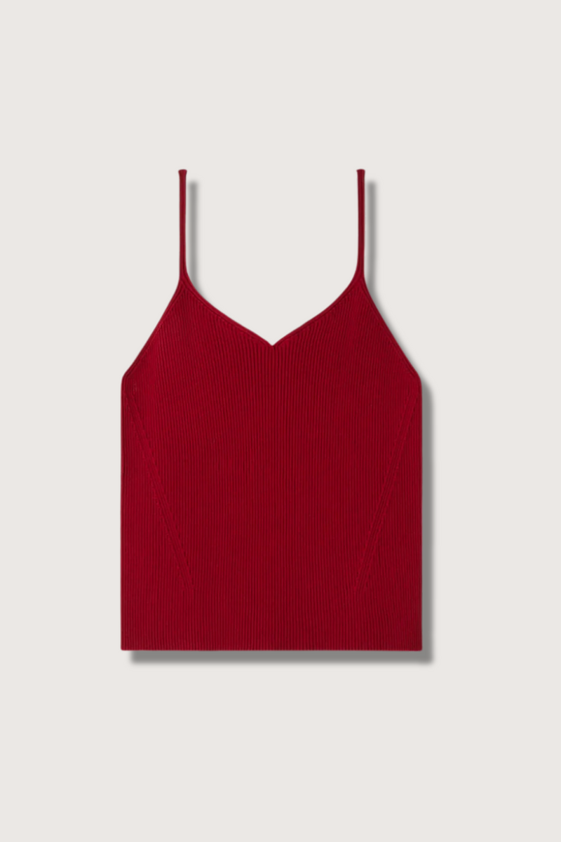 flat lay Portrait Cami Top Maroon Red ribbed