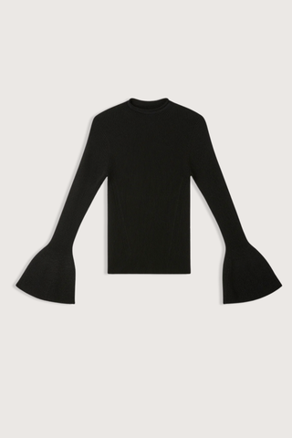 flat lay Portrait Velvet Flare Top black Velvety texture made by rib knit structure
Tight-fitting
Long sleeve
Mockneck
Seamless
34% Polyester (Recycled Polyester), 33% Rayon, 33% Nylon
Origin: Made in japan