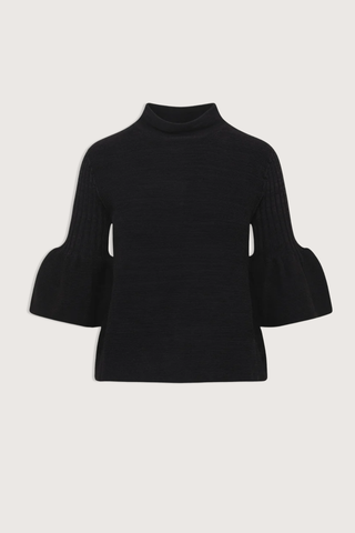 flat lay Portrait Velvet Flare Top black Bell sleeves
Flared silhouette
Velvet texture
3D WHOLEGARMENT Knitting