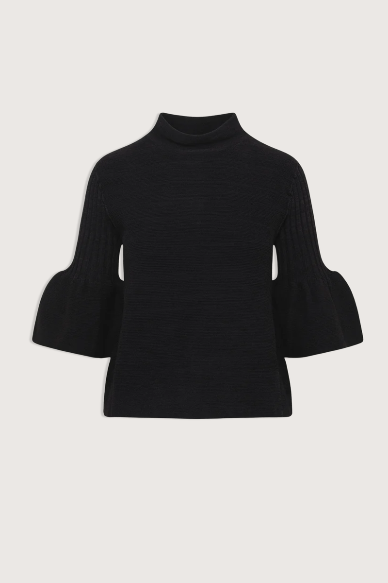 flat lay Portrait Velvet Flare Top black Bell sleeves
Flared silhouette
Velvet texture
3D WHOLEGARMENT Knitting