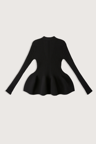 flat lay back Pottery Long Sleeve Cardigan Black Voluminous, three-dimensional flare
Form-fitting
Seamless
Button front closure
100% Polyester (Recycled Polyester)