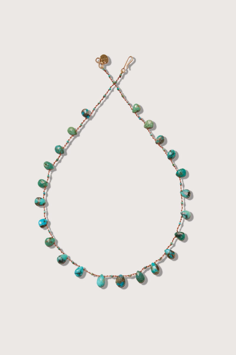 flat lay Powhatan Turquoise Necklace with 14K Gold-filled 'Infinity' Clasp