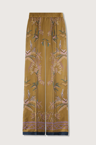 flat lay Printed Satin Elasticated satin Pant khaki Elasticated trousers
&nbsp;“sogni” print design feature botanical blooms, exotic plants and wildflowers Relaxed fit