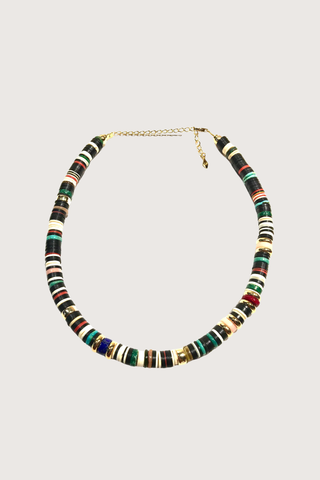 flat lay Puka 14 Necklace Bakelite short necklace
Shell
Nacre and bamboo stones
Gold-plated 18K

Each piece is one of a kind

Length: 16"- 18" - adjustable