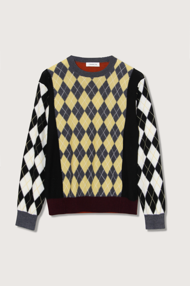 flat lay Reed Argyle Crew Sweater long sleeve wool