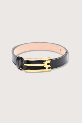 flat lay Regular Pin Buckle Belt black strap with gold buckle