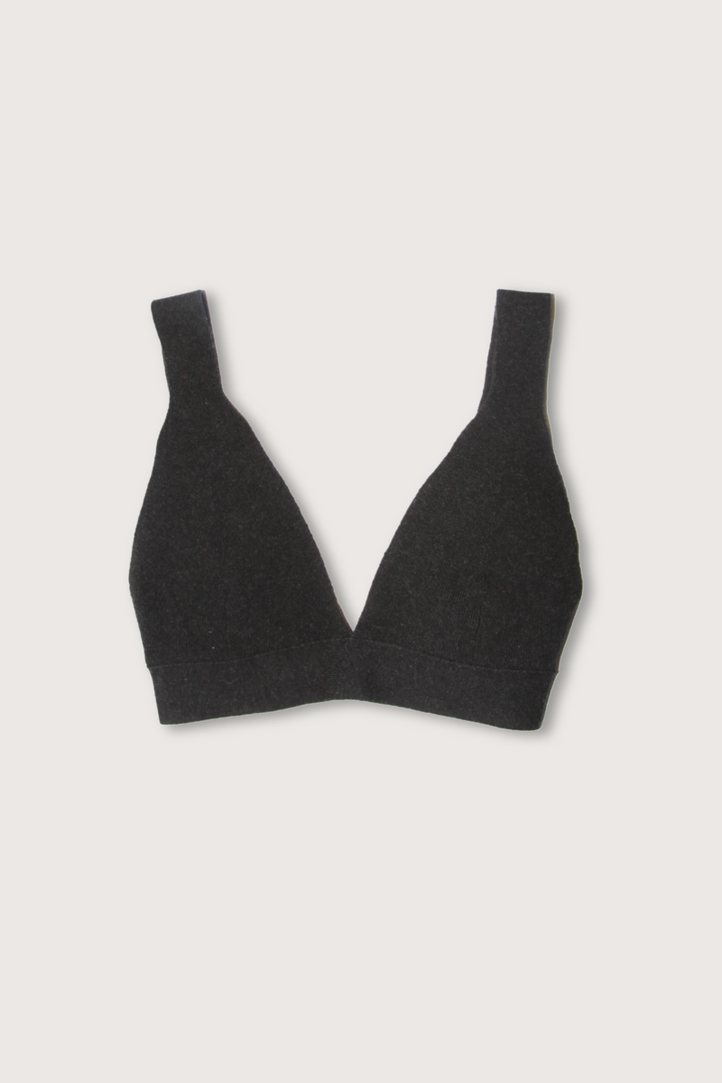 flat lay Rib Triangle Bralette pima cotton Black Melange with lycra