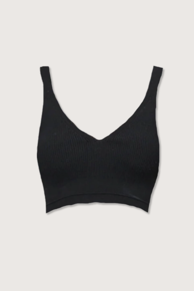 flat lay Ribbed Crop Bralette black
