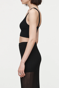 side profile model wearing Ribbed Crop Bralette black