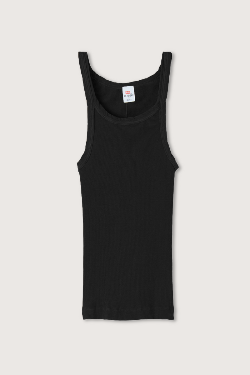 flat lay Ribbed Tank Black cotton
