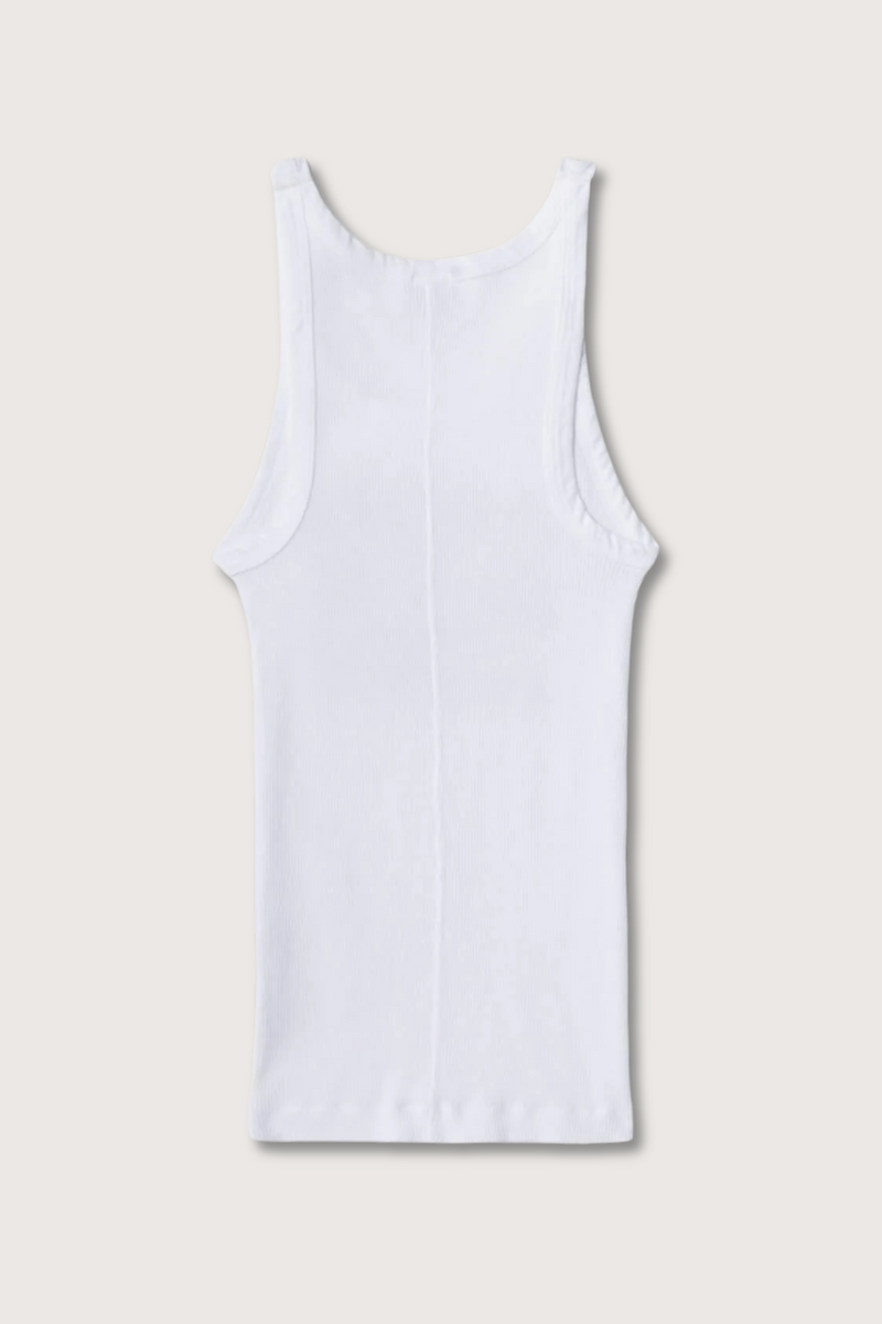 back flat lay  Ribbed Tank California surf with balanced tank straps white cotton