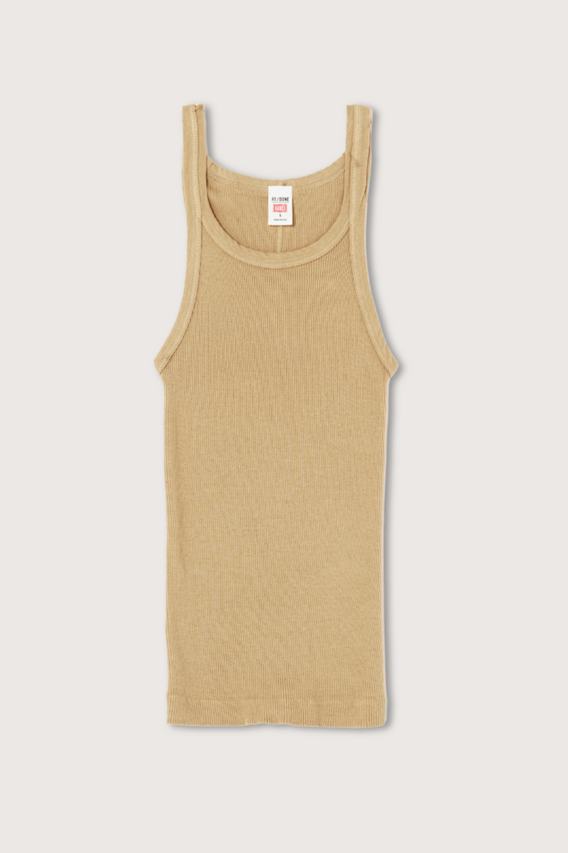 flat lay Ribbed Tank Sand cotton