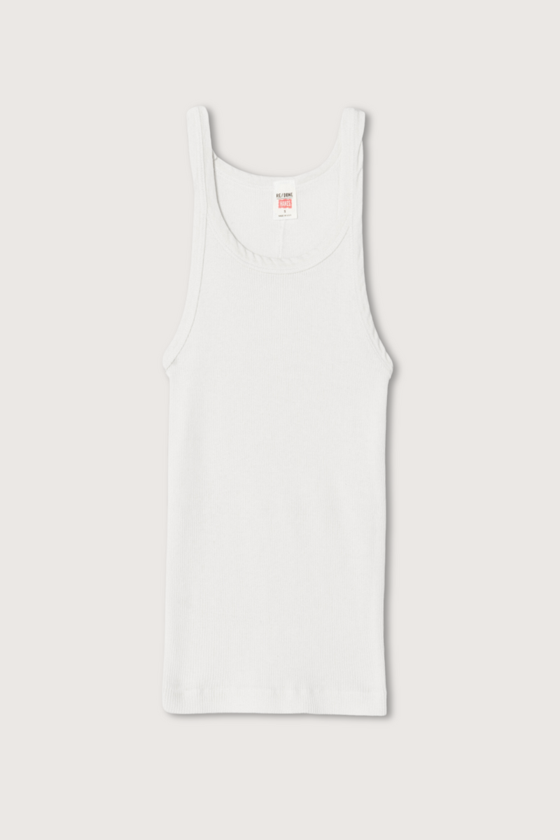 flat lay Ribbed cotton Tank White 