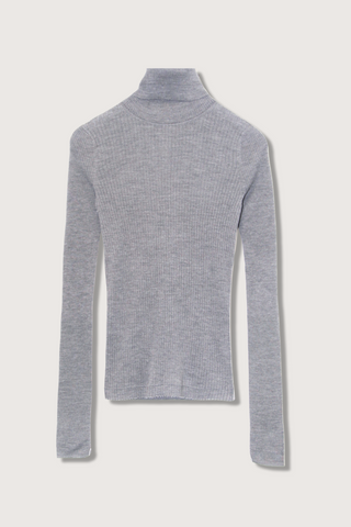 flat lay Ribbed Turtleneck Heather Grey long sleeve slim fit merino wool