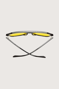 top profile Root Cause Analysis Reading Glasses  Black +0.00 aviator style black frame yellow tint lens