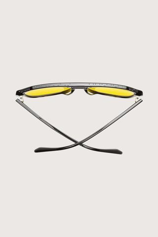 top profile Root Cause Analysis Reading Glasses  Black +1.50 aviator style black frame yellow tint lens
