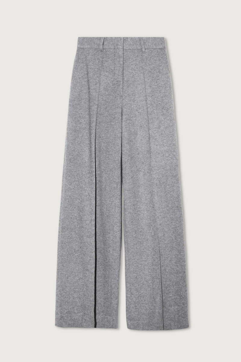flat lay Rosa Pant Italian Jersey grey wool cashmere high rise