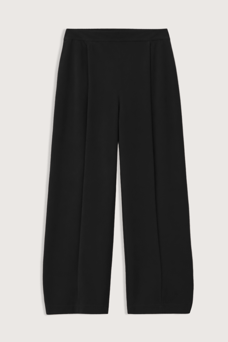 flat lay Rosalie Pleated Ankle Silk Trouser Black Pleated detailing
100% Silk
Side zip closure
Elasticated back waist