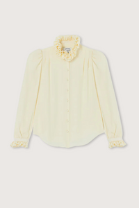 flat lay Rosanna Silk Shirt Cream with ruffle collar and cuff