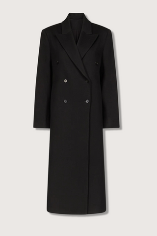 flat lay Rosco Loro Piana Cashmere Blend Long black Coat double breasted
