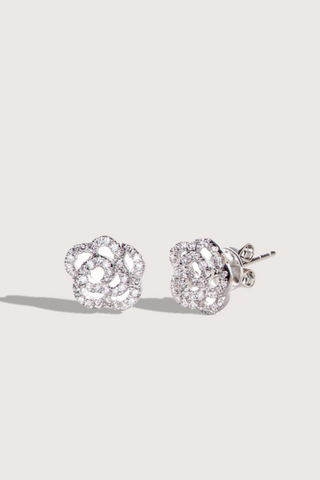 flat lay Rose Stud White Gold (Pair) 14k gold with diamonds