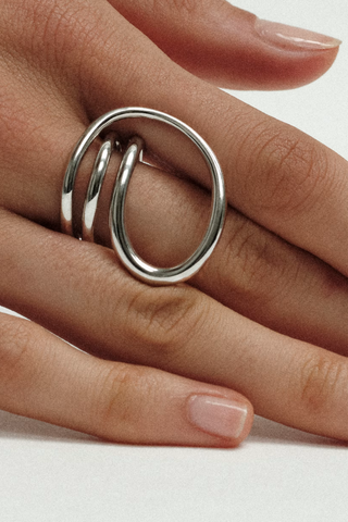 model wearing Round Trip Ring 100% Sterling Silver