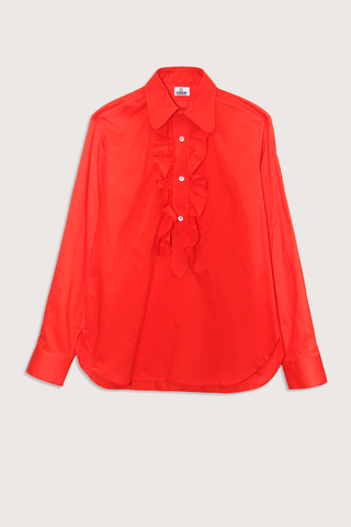 flat lay Ruffle Dandy Polo Shirt poppy orange Ruffle front
Cotton
Classic collar
Long sleeve

Poplin button closure