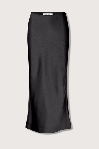 flat lay Saagneta Long Satin Skirt Black slim fit elastic waist