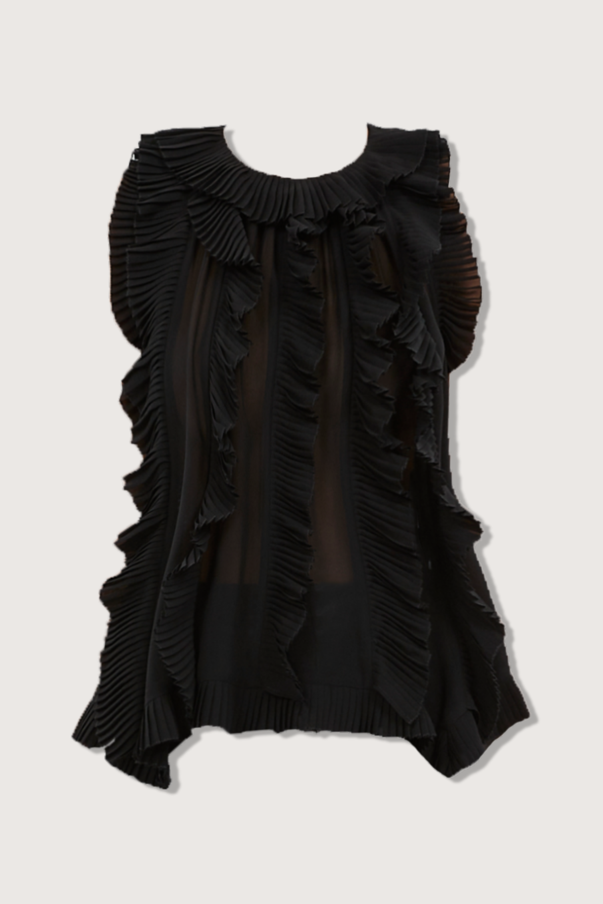 flat lay Sabra Silk Chiffon Top black 100% Silk
Cascading Ruffle Top
Crewneck