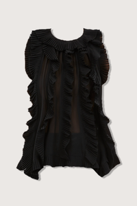 flat lay Sabra Silk Chiffon Top black 100% Silk
Cascading Ruffle Top
Crewneck