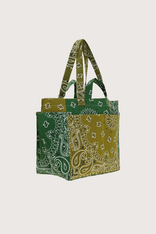 side profile Sac Picnic Tote Bronze/Vert bandana cotton two outside pockets two side pockets with small and long handles