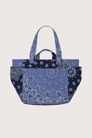 front profile Sac Picnic Tote cotton bandana Chambray/Navy with long and short handles