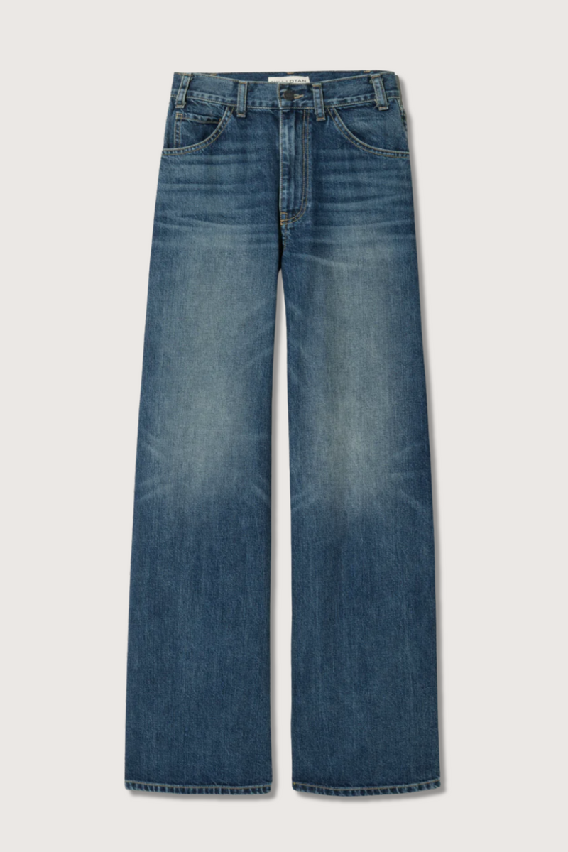 flat lay Salome Wide Leg Rigid Jean high waist blue wash