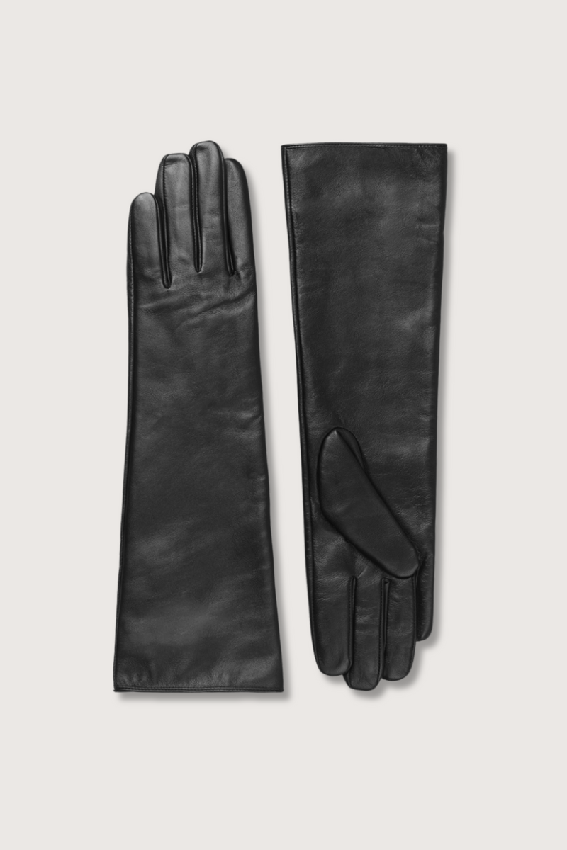 flat lay Sapolette Long leather Gloves black