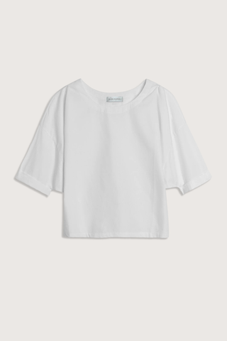 flat lay Saria Solid Poplin Top White Crew neck
Relaxed fit
Dropped shoulders
100% cotton