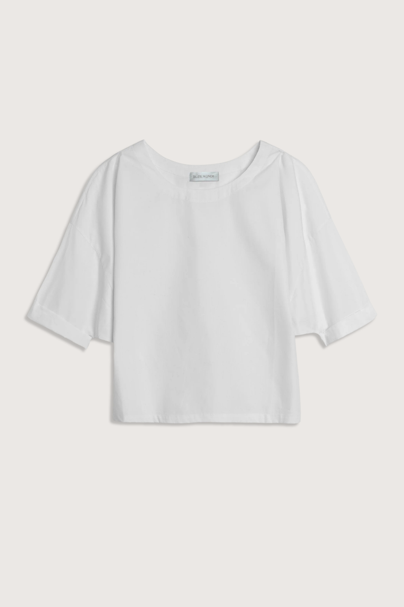 flat lay Saria Solid Poplin Top White Crew neck
Relaxed fit
Dropped shoulders
100% cotton