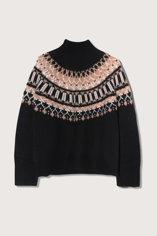 flat lay Scottie Slouchy Fair Isle sweater black cashmere turtleneck long sleeve