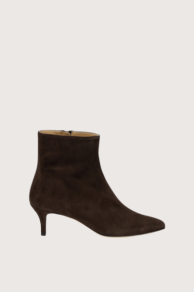 side profile Seamed Stiletto Suede Boot deep espresso brown Slim profile
Pointed toe
Baby stiletto
Ankle length boot
Italian Suede Goatskin