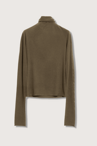 flat lay Seamless Second Skin Turtleneck Top Khaki wool classic roll neck slim fit
